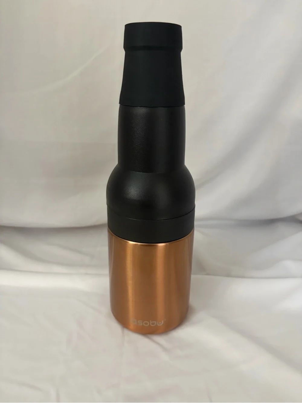 Asobu Insulated Bottle Cooler with Black Silicone Top and Copper Body